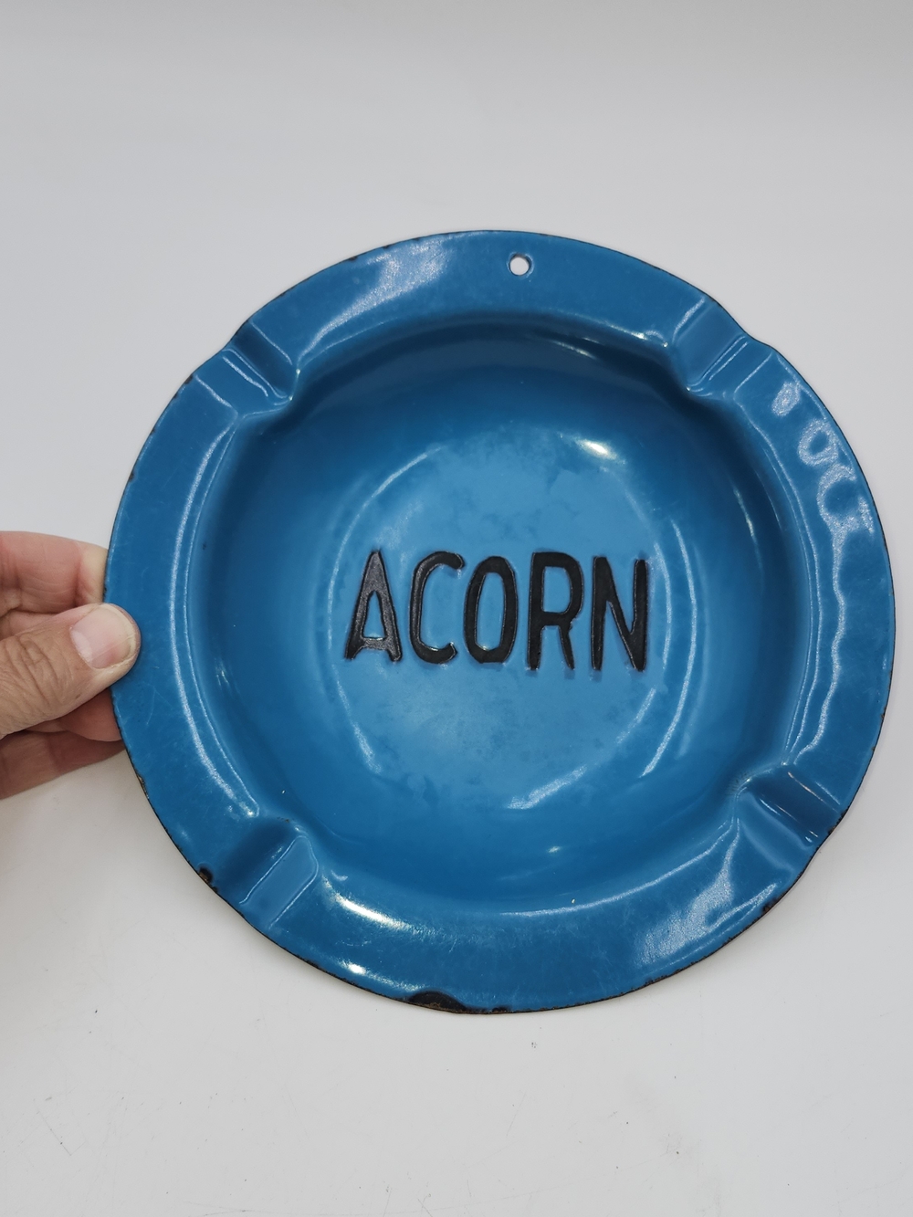 Blue Enamel 'Vintage Ashtray catch all bowl Acorn farmhouse cabin dish